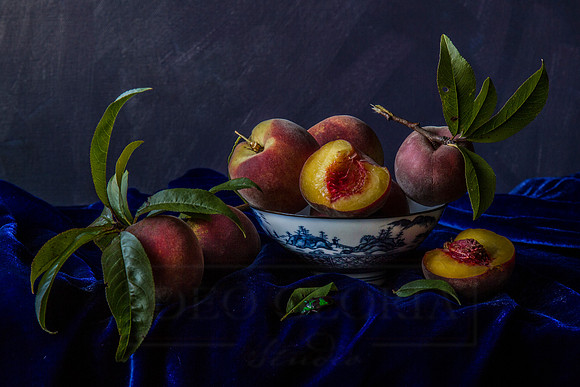 Home Grown Peaches With A Porcelain Bowl